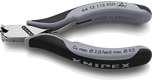 Knipex 64 12 115 ESD Electronics End Cutting Nippers with Soft Handle Dissipative, Multi-Colour, 115 mm, 7 Piece