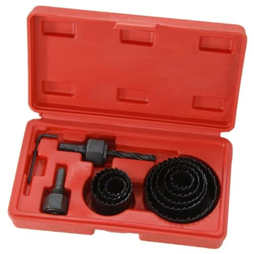 Neilsen CT0349 11pc Hole Saw Set 19–64mm with Arbor 6 x 60mm Drill 2.5mm Hex Key for Wood Plastic Thin Sheet Metal