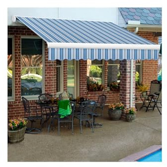 Key West Full-Cassette Awning Size: 24' W x 10' Projection, Color: Blue Multi, Motor Orientation: Manual