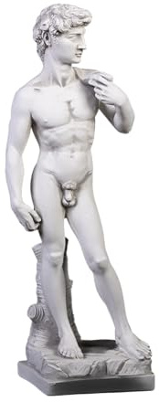 gartendekoparadies.de Statue David von Michelangelo, Steinfigur aus Steinguss, H. 58 cm, 9 kg, Grau, Frostsicher für Außenbereich