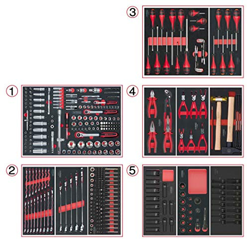 KS Tools 714.0380 - Composition d'outils 5 tiroirs pour servante - Empreinte des outils découpée au laser - Résistant aux huiles et produits chimiques - Mousse imputrescible - 384 pièces