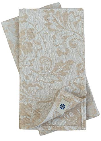 Linen & Cotton 4 x Stoffservietten Servietten Stoff Leinenservietten Cervo -100% Leinen, Hellblau/Beige - Blumendesign (47 x 47cm) für Hochzeit Gastronomie Hotel Restaurant Cafe Dinner Party Fest