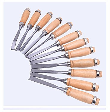 Jian ya na Escoplos para madera Sculptés À La Mano – 12 piezas Herramientas de carpintería Sharp con funda de transporte – Ideal para los principiantes