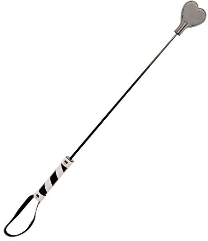 Leather SM Reitgerte aus Leder, Herzspitze, 83 cm, Schwarz/Weiß