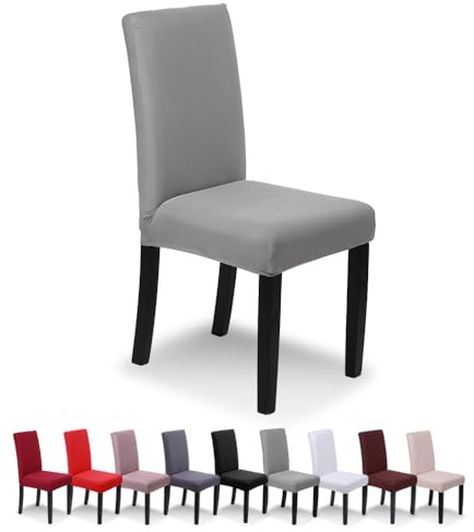 SaintderG® Stuhlhussen 6 Stück Elastische Moderne Beschützer Stuhlhussen, Hochzeit Partys Bankett Deko, bi-Elastic Spannbezug, sehr pflegeleicht und langlebig Universal (Silbergrau, 6 Stück)