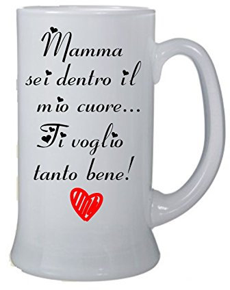 Regali Pazza idea Bicchiere Boccale Birra Decorato con La Frase Mamma Ti Voglio Bene - 500ml - Vetro - Elegante e Personalizzato - Ideale per Regalo - Collezione Festa