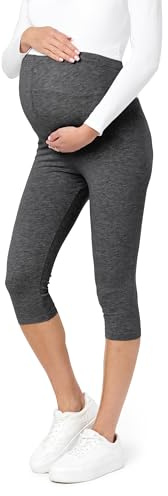 Be Mammy Dams 3/4 Moderskap Leggings Tights BE20-229(Mörk Melange, M)