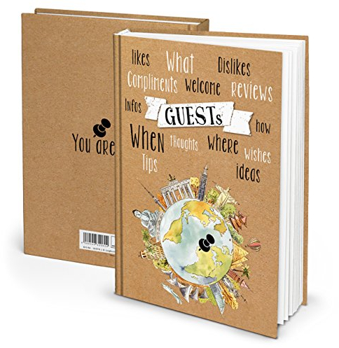 Libro degli ospiti per turisti, formato DIN A4, colori marrone, nero, bianco e giallo, per alberghi, case delle vacanze