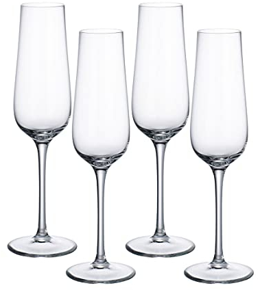 Villeroy & Boch Purismo Specials Champagnerkelch 4 Stück Nr. 1137810070 und 4er Set EKM Living Edelstahl Strohhalme