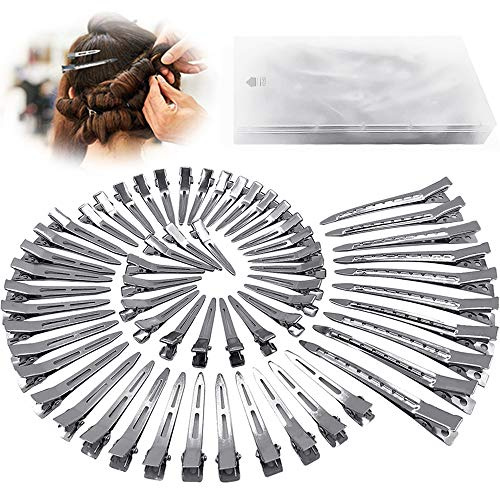 HiJeaton 60Pcs Metal Duck Billed Hair Clips for Women Styling Sectioning, Silver Hair Pins for Long Hair, Alligator Curl Loc Clips for Thick Hair Roller, Salon, Bows DIY