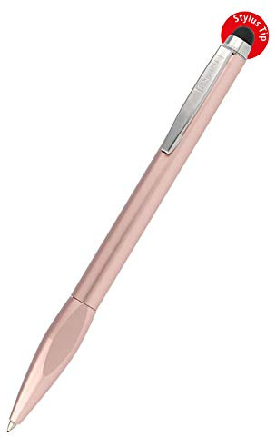 Online Kugelschreiber & Touchpen in einem, Metall-Kugelschreiber mit Stylus-Tip, ergonomisches Griffstück, Schreibfarbe blau, austauschbare Großraummine, Multifunktions-Stift, Design-Farbe: Rosegold