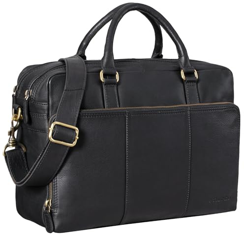 STILORD Isaac Leder Businesstasche Vintage Umhängetasche 13,3 Zoll Laptoptasche Bürotasche Aktentasche Lehrertasche Ledertasche Damen Herren Echt Leder Farbe:tan - Dunkelbraun