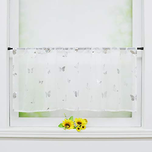 Joyswahl Schlichte Scheibengardine mit Tunnelzug Voile Bistrogardine »Dana« mit Glanzdruck Transparente Gardine Stores HxB 60x140cm, Schmetterling, 1er Pack
