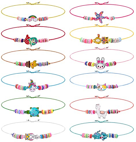 Magicat Lot de 12 bracelets de qualité supérieure pour fille I Licorne, chouette, fleurs I Bracelet d'amitié fait à la main pour enfants pour anniversaire I Parfait comme cadeau ou cadeau Bijoux
