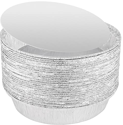 MUKLEI 40 Pack 9 Inch Round Aluminium Foil Trays, Food Containers with Paper Foil Lids, Disposable Takeaway Tin Foil Trays for Baking, Roasting, Meal Prep, BBQ, Party, Food Storage