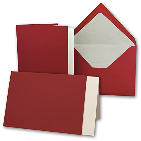10x Karten-Set DIN B6-12 x 17 cm - 120 x 170 mm - Falt-Karten mit Brief-Umschlägen & Einlege-Blättern - Gerippte Struktur Oberfläche - Dunkelrot - Vintage Einladungskarten