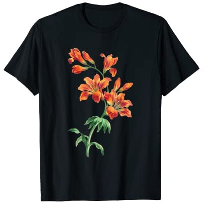 Fleur de lys orange vintage avec impression florale T-Shirt