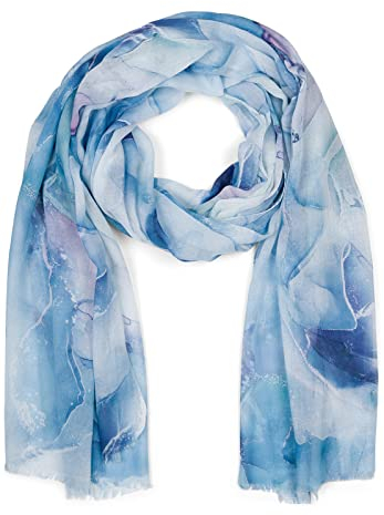 styleBREAKER Damen Schal mit edlem Marmor Muster und kurzen Fransen, leichtes Tuch in Pastell Farben, Stola 01016219, Farbe:Blau