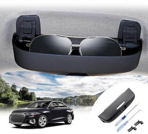 BIBIBO Auto Brillenetui Kompatibel mit Audi A3 8Y 8V A1 GB A4 B8 B9 A5 A6 C7 C8 Q2 Q3 F3 8U Q5 Q7 2013-2025, Sonnenbrillenhalter, A3 Zubehör (Schwarz)