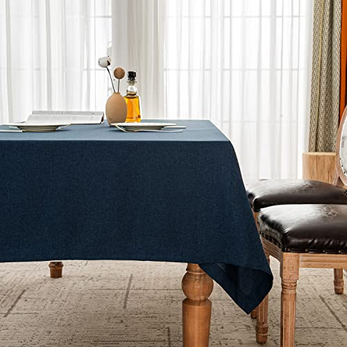 Tischdecke in Dunkelblau 140 x 180 cm, in breiter Ausführung, Leinenlook | Rechteckig, wasserabweisend，bügelfrei, waschbar, Restaurant, Küche, Party, Dekorativ, Weihnachten, Neujahr, Café, Garten