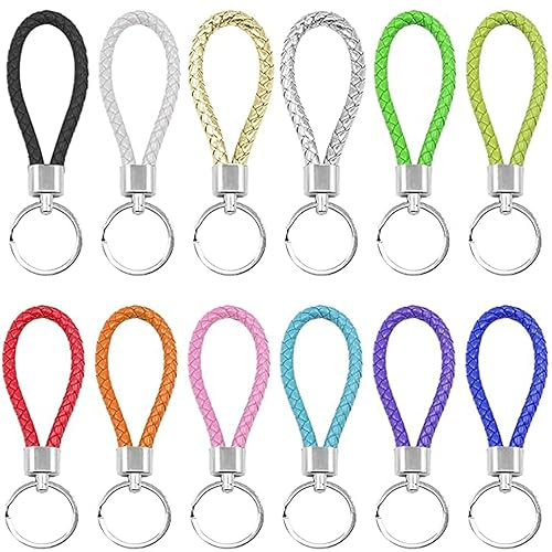 LMOGWL 12 Pcs Leder Seil Schlüsselanhänger - Tragbare Handgemachte Geflochtene Riemen für Autoschlüssel, Bunte Ausführung für Männer und Frauen