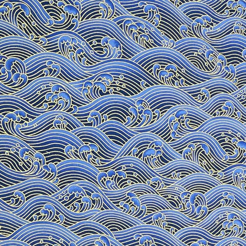 Jukway Cotton Fabric by The Metre, 50x145 cm, 100% Cotton Fabrics, Bronzing Design Waves Printed Decorative Cloths for Sewing, Quilting, Crafts, Curtains, Upholstery (05- Design, Blue)