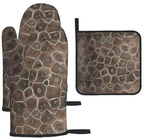 Petoskey Stone - Set di 3 guanti e presine antiscottatura per cucina, cottura e grigliata, regalo di Natale per festa della mamma
