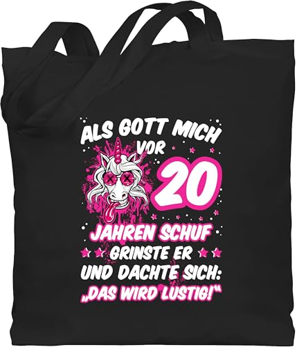 Baumwolltasche - 20. Geburtstag - Als Gott mich vor 20 Jahren schuf grinste er - Verrücktes lustiges Einhorn - Unisize - Schwarz - geschenk 20.geburtstag tasche zum 20ter zwanzig 20er 20igster