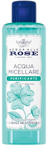 Acqua alle Rose, Acqua Micellare Purificante per Pelli con Imperfezioni, Strucca e Deterge Viso, Occhi e Labbra, con Attivi Astringenti di Rosa Multiflora per Opacizzare, Senza Risciacquo, 200 ml