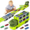 deAO Portable Dinosaur Race Track Car Set with 6 Race Cars for 3-6 Year Olds, Carrier Truck Toy for Boys and Girls