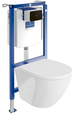 Lavita ViConnect H112 Vorwandelement Unterputz WC mit Bedienplatte + Wand Hänge Tiefspül WC Sofi Weiß Spülrandlos + WC Sitz Komplettset Unterputz Spülkasten Toilette Komplett Sett WC