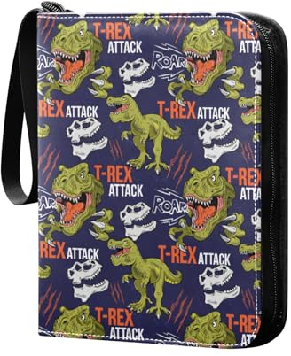 T-rex Tyrannosaurus Rex Dinosaurier Sammelkartenalbum 4 Taschen Kartenordner 50 Seiten 400 Karten PU Reißverschluss Kartenbinder Aufbewahrungshalter für Sportspielkarte