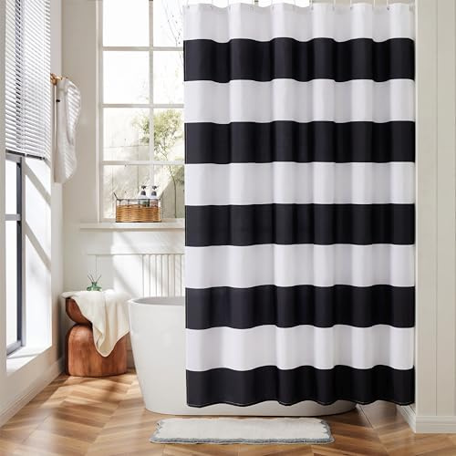 Ohocut Striped Shower Curtain, Modern Shower Curtains for Bathroom, Cute Retro Vintage Black and White Stripes Rustic Farmhouse Bathroom Shower Curtain, Waterproof Polyester Fabric Bath Curtain