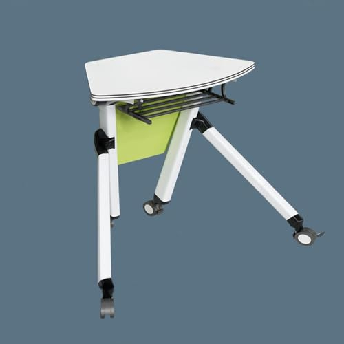 Snaweo Klappbarer Konferenztisch mit Rädern, Mobiler Trainingstisch mit Klappdeckel, Metallregal und Leitblechen, Kleine, Zusammenklappbare Besprechungstische, Starke Metallbeine (Color : White+Green
