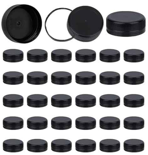 OLYCRAFT 50 tapas de plástico para botellas, tapas de rosca negras de 37,5 mm de diámetro interior, tapas de almacenamiento de botellas de plástico negro, tapas de repuesto para botellas de jugo, tapa
