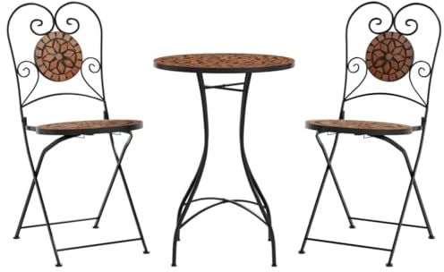 vidaXL Bistroset, Balkonset Mosaik-Design, Sitzgruppe für Garten Terrasse Balkon, Balkonmöbel Gartenmöbel, Terrakottarot Eisen Keramik