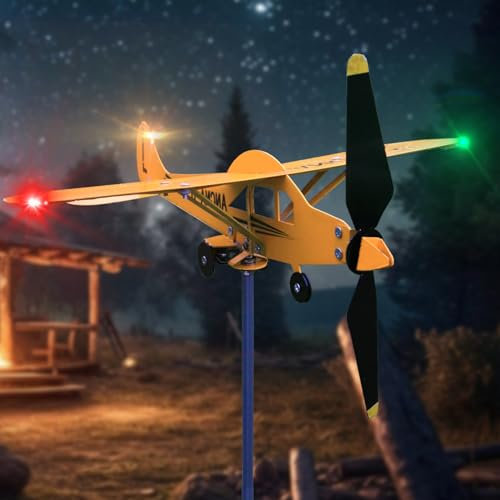 Veleta de viento brillante para avión, con luz LED, paletas meteorológicas para patio, cobertizos de jardín, veleta de viento para casa, veletas para poste de jardín