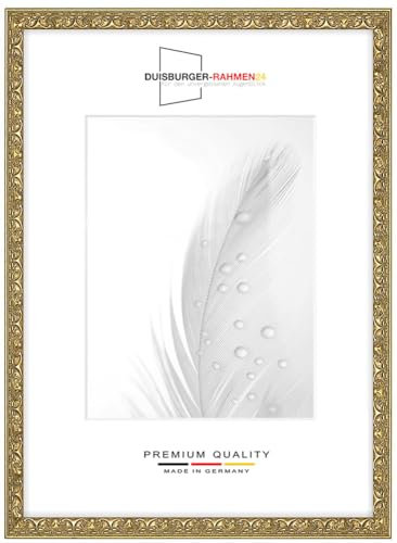 Cornice portafoto in legno massiccio, stile vintage, retrò, 50 x 70 cm, in oro antico, barocco, con vetro sintetico infrangibile e antiriflesso, cornice per poster, puzzle, collage fotografico DR109