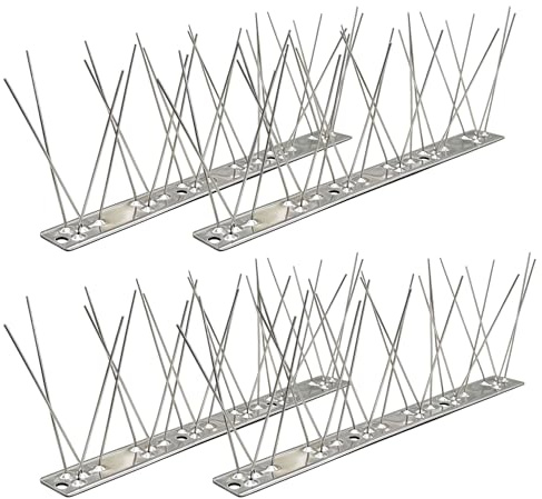 KOKMEYA Pinchos Antipalomas INOX (1m, 4 pzs de 25cm) - Púas Anti Aves 304 con 8 Tornillos y 8 Bridas - para Balcón, Canalón, Tejado y Ventana - contra Cuervos