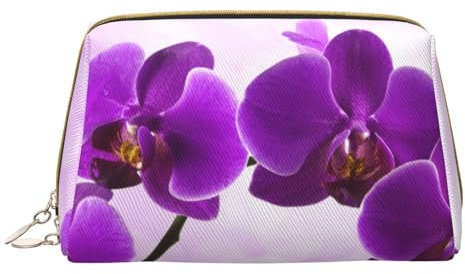 Kosmetiktasche aus Leder mit Blumendruck, lila, hochwertiger Kosmetikkoffer für Zuhause und Reisen, weiß, Einheitsgröße