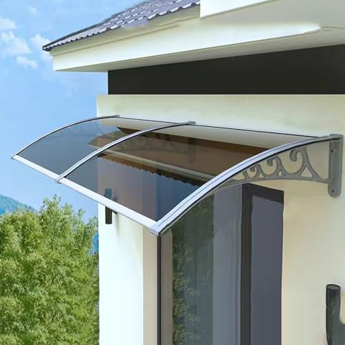 Marquise de Porte d’Entrée en Polycarbonate Anti-Uv à 99%,Auvent de Porte et Fenêtres Contre la Pluie,Auvent de Véranda de Jardin Extérieur,60/80/100/120/150 Cm en Option (100x240cm/39x94,Gray)