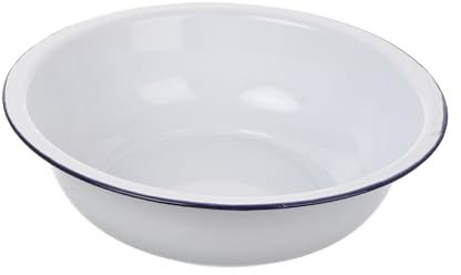 DOITOOL Vintage Enamel Mixing Bowl Large Capacity Thick and Sturdy Construction White Retro Kitchen Basin for Baking, Fruit Washing, and Face Cleaning
