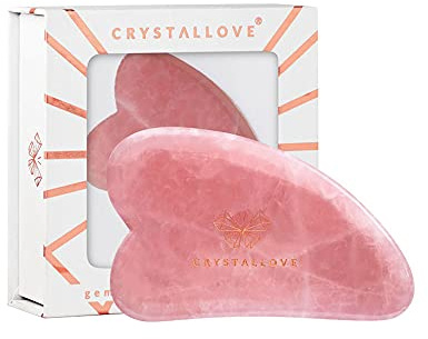 CRYSTALLOVE Gua Sha Rosenquarz – Gesichtsmassage Stein aus Naturstein – Lymphdrainage, Anti Aging & Glow – Gua Sha Tool für Gesicht, Hals & Dekolleté