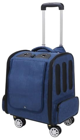 Chariot de voyage pliable pour animaux de compagnie, sac à dos de transport pour chat/chien, sac de voyage respirant avec roulettes, boîte pour chien, sac de transport pour chat avec poches(Blue)