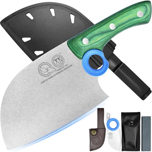 XYJ Authentic Since 1986,Couteau de boucher serbe avec étui,Couteau de cuisine de chef à légumes,Manche en bois avec étui,pour camping extérieur