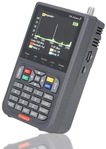 Diyeeni V8 Finder 2 Satellitenfinder, DVB S2X S2S & MPEG-2 MPEG-4 Messgerät, Digitaler Satellitenfinder mit 3,5-Zoll-Bildschirm, Unterstützt Automatische Winkelberechnung,
