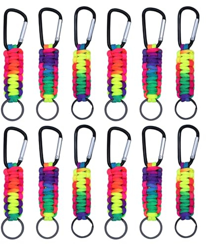 Pixaro 12 Stück Schlüsselanhänger mit Karabiner - Paracord Schraubverschluss Paracord Schlüsselanhänger Mini Geflochtene Karabinerhaken Schlüsselanhänger für Outdoor Camping