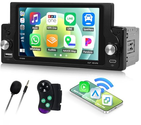 CAMECHO Autoradio 1 DIN mit Carplay Wireless Android Auto Bluetooth5.0 Freisprecheinrichtung,5.9 Zoll Auto Radio Touch Display mit FM Mirror Link Type-c und USB
