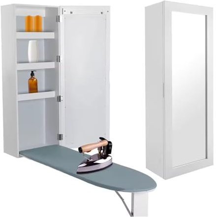 Armario De Pared Para Tabla De Planchar, Armario Plegable Para Tabla De Planchar Con Estantes De Almacenamiento, Tabla De Planchar Empotrada Con Puerta De Espejo, Para Cuartos De Costura, Dormitorios
