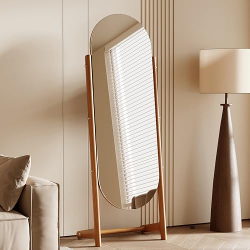 Standspiegel Ganzkörperspiegel Bogenspiegel - Freistehender Spiegel mit Rahmen aus massivem Kirschbaumholz | Spiegel Groß (140x50cm) für Schlafzimmer, Flur, Wohnzimmer & Umkleide